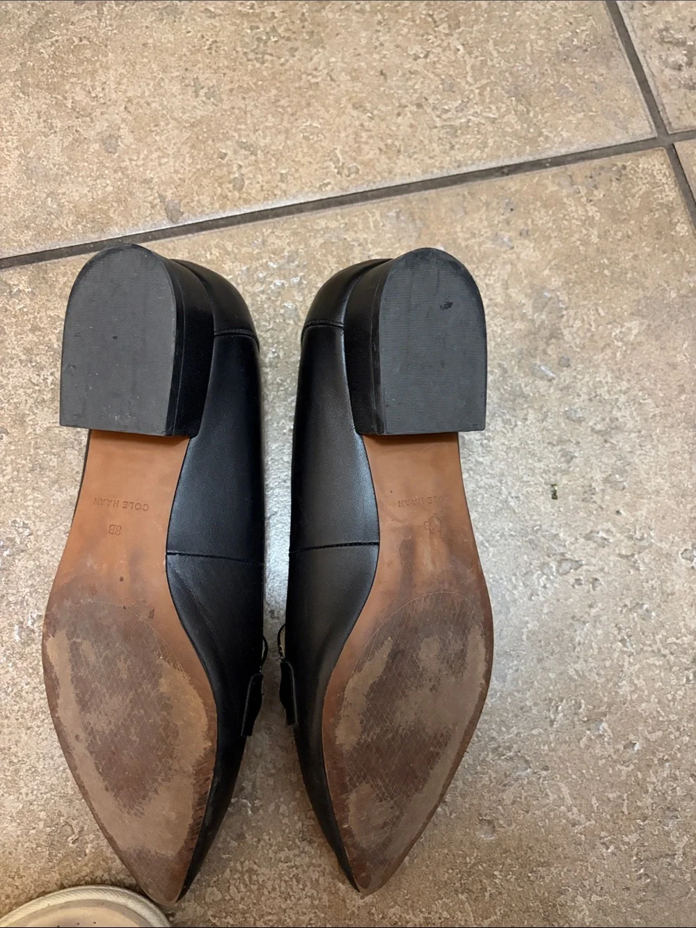 Cole Haan Black Braided Pointed-Toe Leather Flats